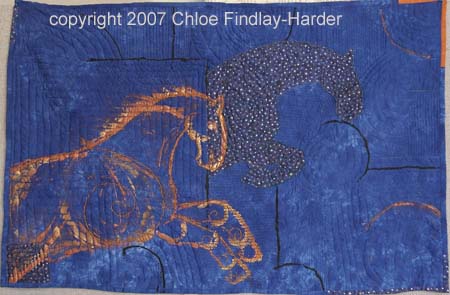 blue horse original art quilt by chloe findlay-harder